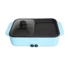 2-in-1 Indoor Non-Stick Electric Hot Pot and Frying Pan Portable Electric BBQ Grill for Indoor Family Gatherings (EU),A