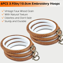 6Pcs Embroidery Hoops 3.93 Inch Round Embroidery Frame with Metal Imitated Wood Embroidery Circle Embroidery Hoop