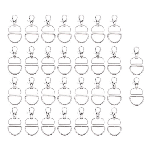 60Pcs Swivel Snap Hooks And D Rings For Lanyard And Sewing Projects (1 inch Inside Width)