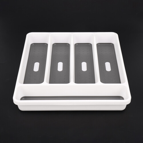 Large Gray Silverware Tray Fork Collection Container 5 Compartments Soft-Grip Lining Plastic Cutlery Storage Box for Tableware 1