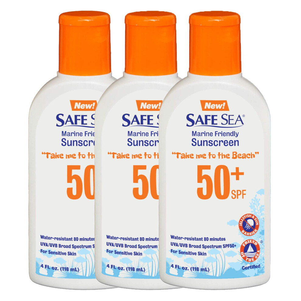Safe Sea Coral Jellyfish Sting-Blocking Sunscreen, Spf 50+ Lotion 4Oz, Waterproof, Biodegradable, Reef-Safe - Body And Face Sunscreen, Anti-Jellyfish