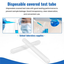 100Pcs Clear Plastic Test Tube with Cap 12X100mm U-Shaped Bottom Long Transparent Test Tube Lab Supplies