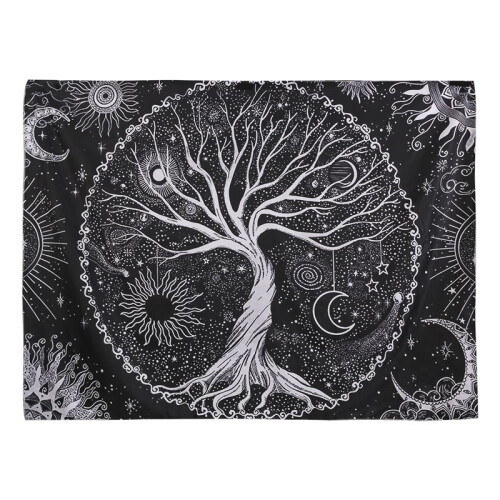 Tree  Moon and Sun Black Wall Hanging  Psychedelic Mandala Starry Sky  Hippie