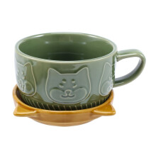 Japanische Süße Tasse Kreative Keramik Shiba Inu Panda Kaffeetasse mit Deckel Zuhause Paar Milch Frühstückestasse Wassertasse (Grün)