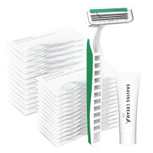 50 Pack 3 Bladen Scheermes Kit in Bulk Pivotend Hoofd met Beschermende Guard 15g Crème