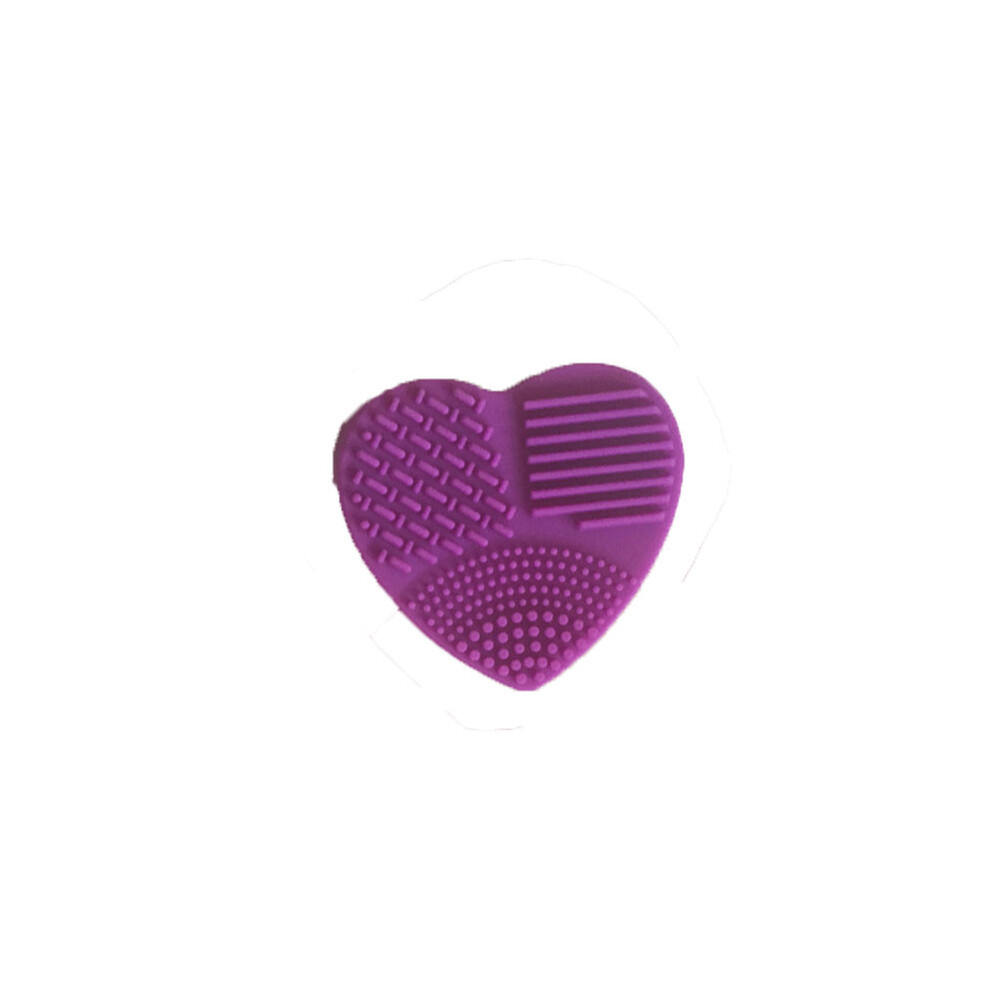 (Purple) Make Heart Silicone Up Brush Cleaner Wash Scrubber Board Pad Clean Cosmetic