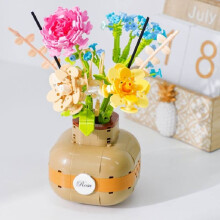 (WildRose)Sunflower Small Pellet Building Blocks Assembled Bouquet Potted Educational Toys