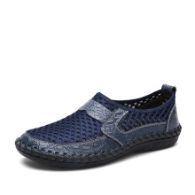 (Blue,EU45)Sommer Atmungsaktiv Herren Fahren Slipper Halbschuhe Leder Mesh Schuhe Freizeitschuhe