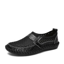 (Black,EU45)Sommer Atmungsaktiv Herren Fahren Slipper Halbschuhe Leder Mesh Schuhe Freizeitschuhe
