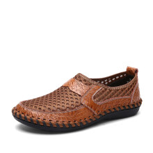 (Brown,EU43)Sommer Atmungsaktiv Herren Fahren Slipper Halbschuhe Leder Mesh Schuhe Freizeitschuhe