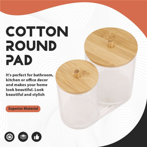 Suporte para Cotonetes de AlgodãO com Tampas de Bambu, Suporte de AcríLico Qtip Distribuidor de Bolas de AlgodãO 1
