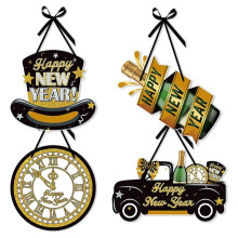 Happy New Year Sign 4Pcs Door Hanger New Year Door Decor Sign New Year's Eve Wreath Hanging Sign