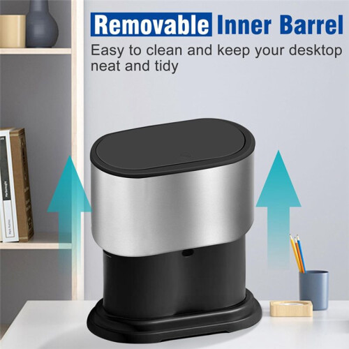 Trash Can with Lid, 4L Small Kitchen Compost Bin Countertop Trash Can, Stainless Steel  Garbage Can Silver 2
