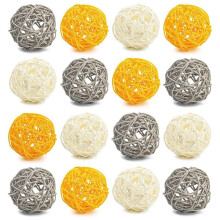 Decoratieve Ballen voor Bowl Centerpiece, 16PCS Grote Rotan Ballen 2.8 Inch Gele Rieten Ballen Decoratieve Twig Orbs Bollen