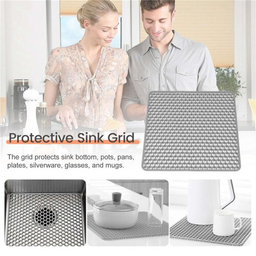 Silicone Sink Protector Mats,Dish Drying Mat Counter Protector, for Kitchen Utensils and Dishes(Gray) 2