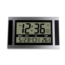 Digital Wall Clock LCD Large Number Temperature Calendar Alarm Table Desk Clock Modern Design Office Home Silver