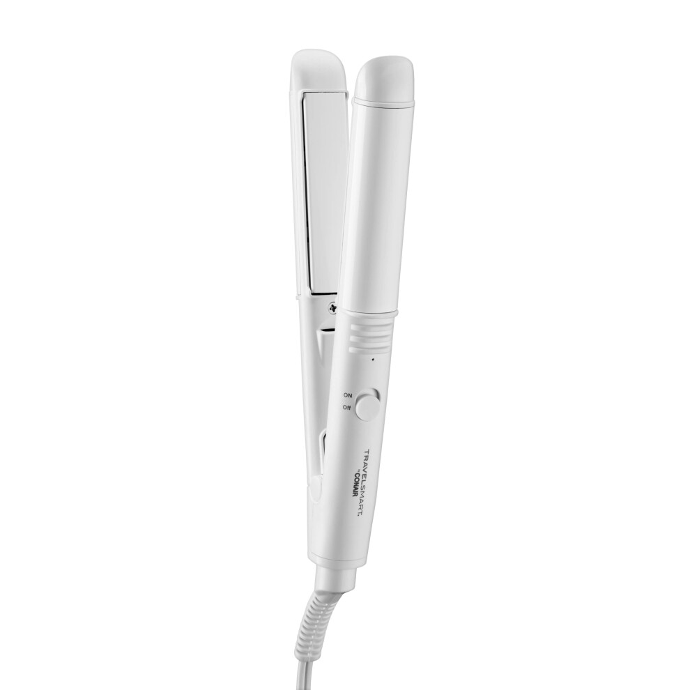 Conair White Travel Flat Iron, Portable Hair Straightener, Mini 1/2 Inch Ceramic Flat Iron With Storage In By Travel Smart