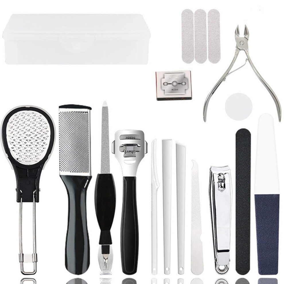 Yimart Pedicure Set Peeling And Exfoliating Calluses Foot Scrubbing Brush Stainless Steel Double-Sided Foot Care Pedal Stone (17 In 1)