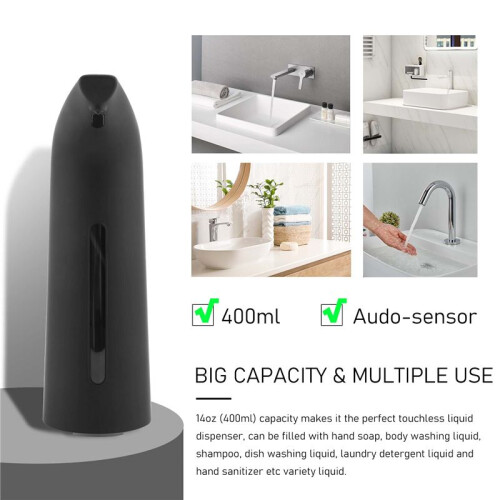 Black Automatic Soap Dispenser Touchless, Auto Liquid Soap Dispenser for Kitchen Bathroom 400Ml 2