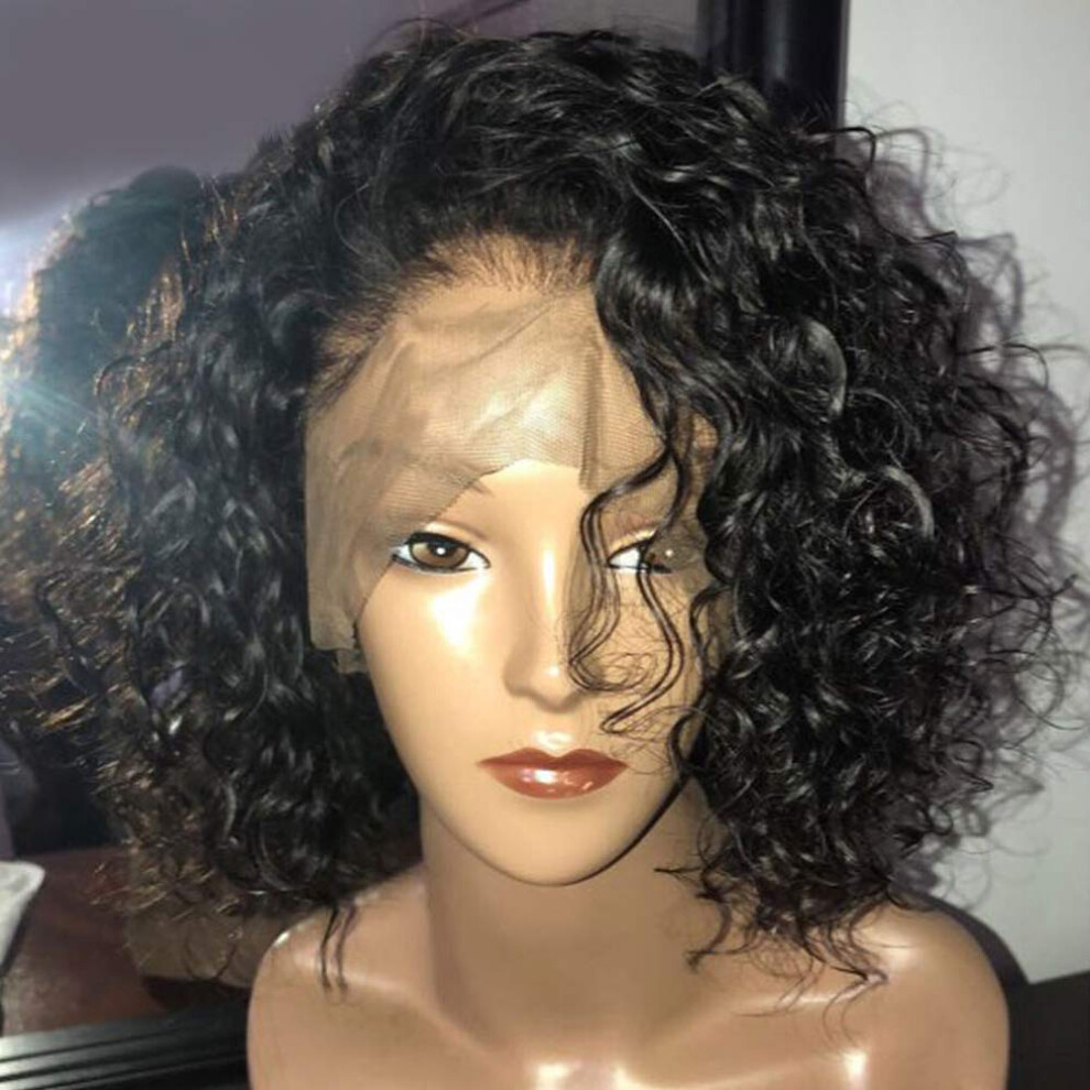 Choshim Unisex Black Hair Curly Short Lace Front Wig Brazilian Virgin Hair With Baby Hair Remy Curly Bob Front Lace Wig Pre Plucked Hairline For Women Natura