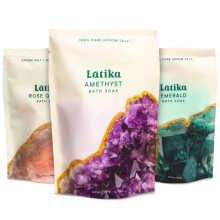 Latika Geoden-inspirierte Badezusätze Set aus 3 - Amethyst, Rosenquarz & Smaragd mit ätherischen Ölen