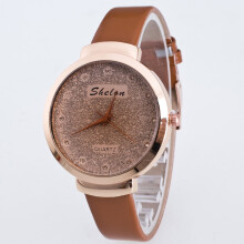 (Coffee) Women Fashion Pu Leather Casual Watch Luxury Analog Quartz Wristwatch Crystal