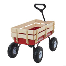 Kinderziehwagen 102 cm-Duoku-Tragfähigkeit 150 kg-mit Holzpaneelen und Griff-Rot