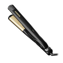 Andis 67695 Professional Curved Edge, 1-inch 450F High Heat Tourmaline Nano-Ceramic Hair Flat Iron with Dual Voltage and Auto Shut-Off - Frizz-Free Ce