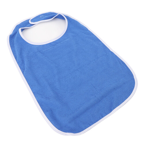 Senior Adult Bib with Adjustable Hook & Loop Machine Washable Blue Large