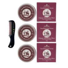G.B.S Sterke Hold Sandelhout Snorwas, Eenvoudige Toepassing, Herstelbaar, Langdurige Hold met Styling Kam (1.7 oz) (3 Pack, Sandelhout)