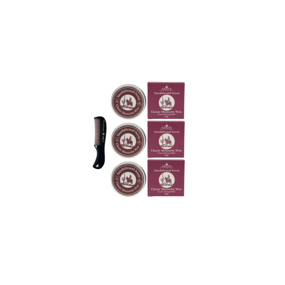 G.b.s Strong Hold Sandalwood Mustache Wax, Easy Application, Restyleable, Long Lasting Hold With Styling Comb (1.7 Oz) (3 Pack, Sandalwood)