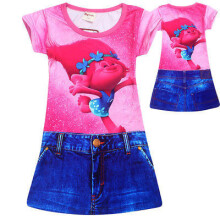 (110CM)Vestido de princesa amapola trolls dibujos animados disfraz fiesta falda regalo niñas niños