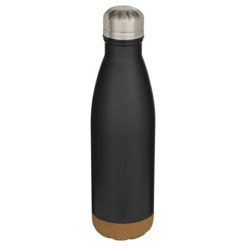 (One Size, Solid Black) Floso Cove Cork Double Wall 500ml Insulated Water Bottle