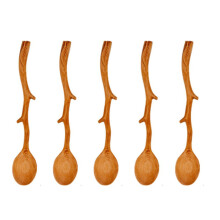 Cucharas de Haya de Estilo JaponéS de 5 Piezas, Cuchara de Manejar Largo con Forma de Rama, Cuchara para Revolver Café, Vajilla