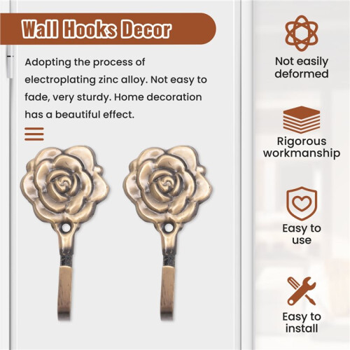 2Pcs Metal Rose Flower Curtain Tie Back Tieback Holders Wall Hooks Decor 2