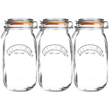 Kilner 3pcs Clip Top Round 2L Preserve Jam Rice Coffee Storage Holder Glass Jar