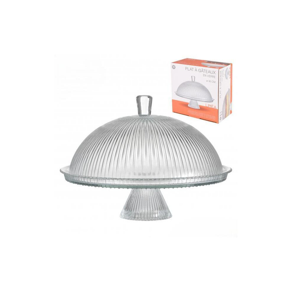 LINEA 30cm Glass Cake Stand with Dome Cover Pedestal for Cakes & Desserts - Image 3