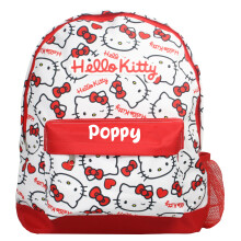 Hello Kitty Personalised Girls Backpack Bag Rucksack School, White Red