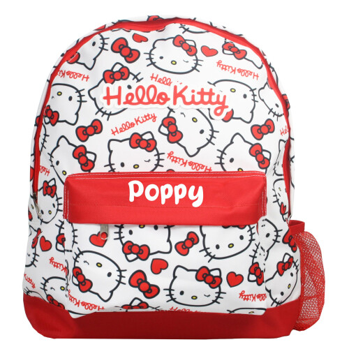 Hello Kitty Hello Kitty Personalised Girls Backpack Bag Rucksack School, White Red