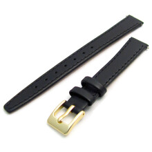 WatchWatchWatch Smooth Stitched Ladies' Leather Watch Strap 12mm Black Gold Buckle C088