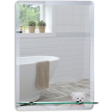 Neue Design Mood Rectangular Bathroom Mirror with Shelf, Wall Mounted, Frameless Modern & Stylish Design with Contemporary Bevelled Edges (70cm x