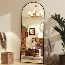 65"x24" Arch Floor Mirror, Full-Length Wall Mirror with Stand - Black, Aluminum Alloy Frame, Ideal for Bathroom, Dressing Room - Hanging or Leaning