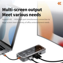 10-In-1-USB-C-Laptop-Dockingstation, 100 W, Multiport, Transparenter USB-C-Hub, -Dock für , Air/Pro