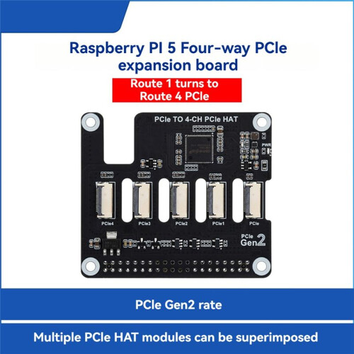 For Raspberry Pi 5 PCIe to 4-CH PCIe HAT Board PCIe FFC Expansion Board Supports Stacking PCIe HAT Modules 1