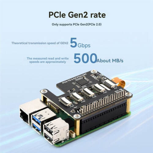 For Raspberry Pi 5 PCIe to 4-CH PCIe HAT Board PCIe FFC Expansion Board Supports Stacking PCIe HAT Modules 2