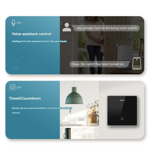 Tuya  Home WiFi Display Light  Glass Touch  for  Alexa Three-Way  Black 2