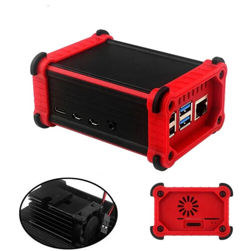 For Raspberry Pi 4 Aluminum Case with Cooling Fan Heatsinks Active Cooler Anti-Falling Protection Shell for Pi 4 1