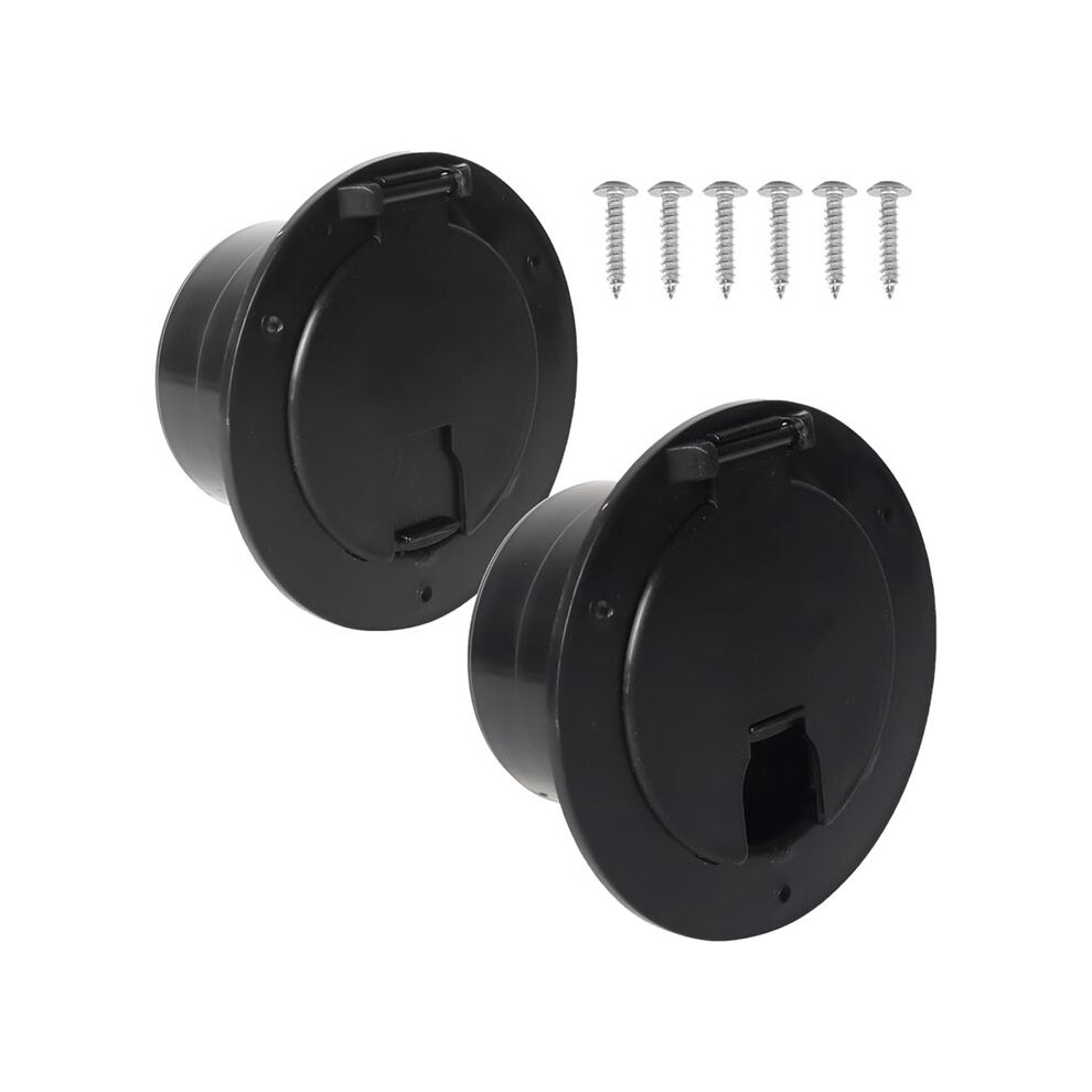 2-Pack, Rv Hatch Covers Round Electric Cable Hatch For Rv Trailer Rv Power Cord Hatch Cover With Screws Black 4711715070580