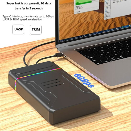 Gabinete de Disco Rígido  para Caixa de Disco Rígido Tipo C com HDD Externo LED para Disco Rígido de 2,5 3,5 Polegadas Até 6 Gbps Plug UE 2