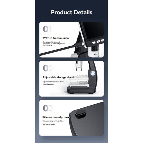 4.3inch Digital Microscope 1000X Magnification USB Coin Microscopio 8LED Electron Microscopes for Computer